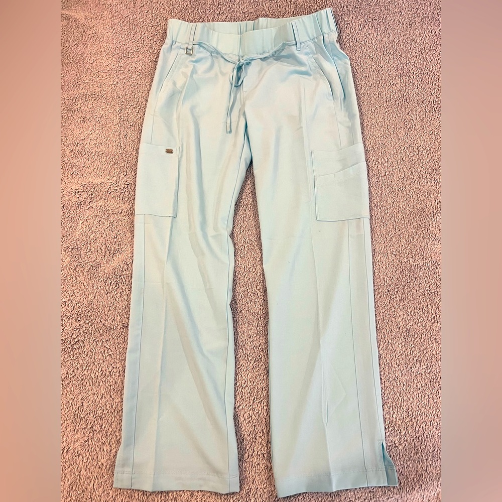 Scrub bottoms: Grey’s Anatomy drawstring pant. Large, baby blue